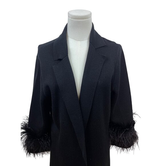 Kobi Halperin Womens Black Open Front Cardigan With Feather Trim Sleeves Size L - Picture 4 of 8